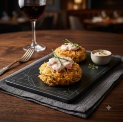 Cắn bánh sơ cua phủ bánh panko với Aioli nướng hạt tiêu